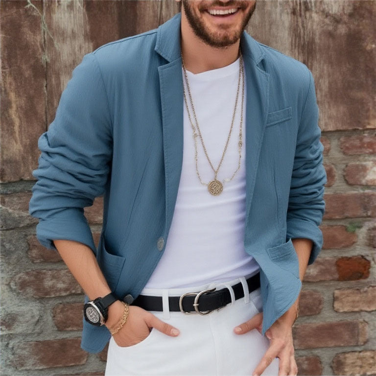 Cotton-linen Loose-fit Solid-color Lightweight Regular Casual Blazer