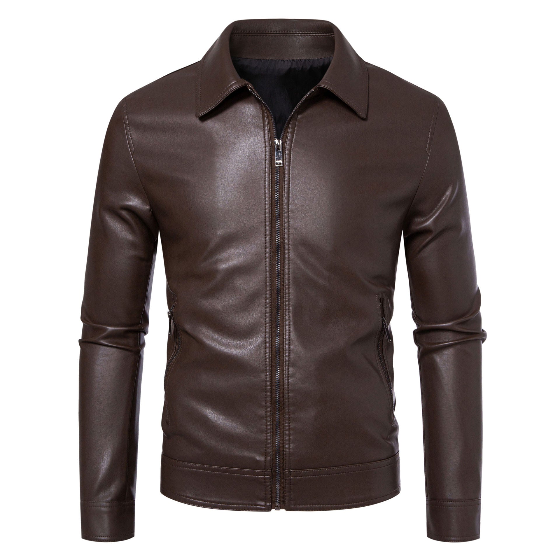 AutumnWinter Men's Leather Jacket With Lapel Collar Light Business Style