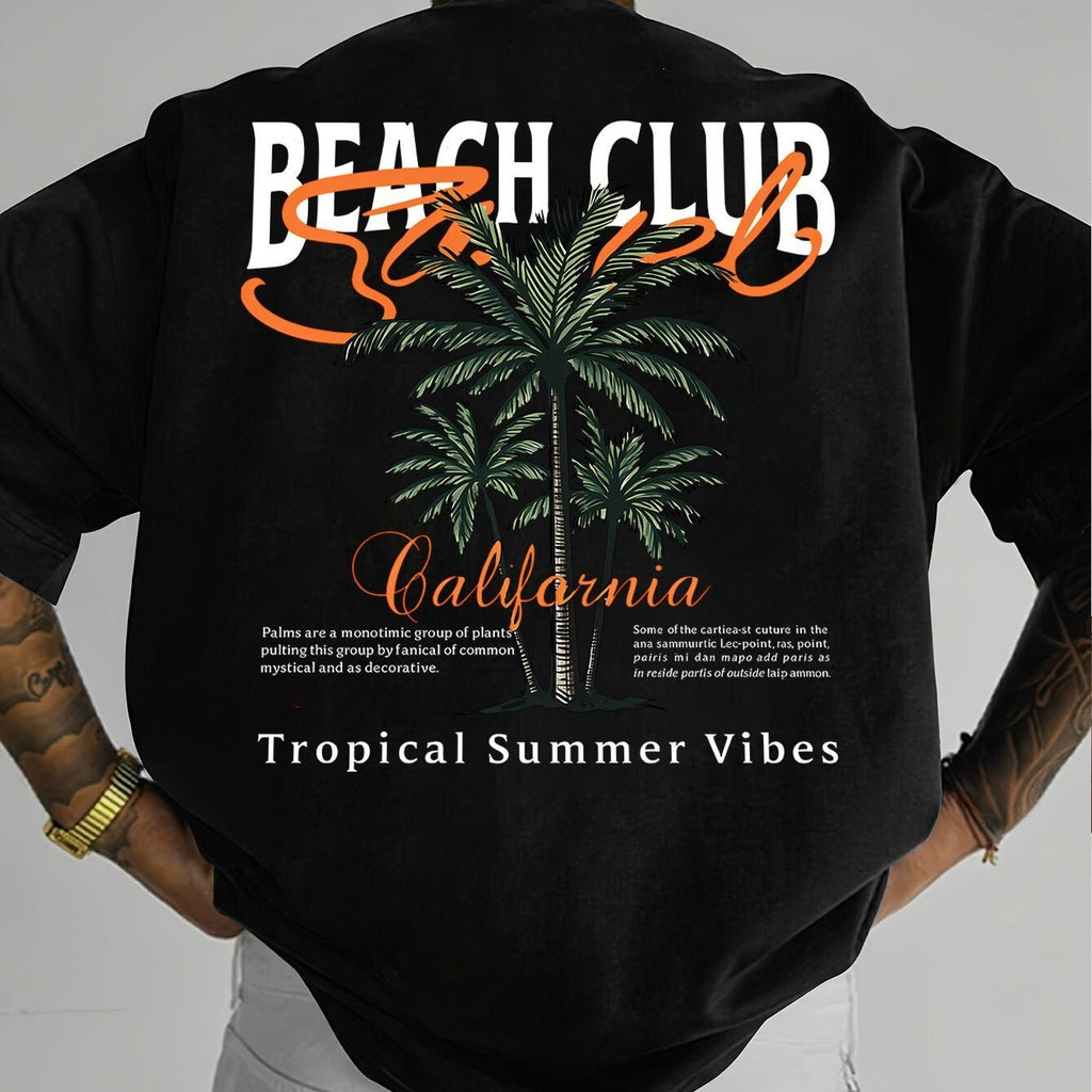 American-style Vintage Coconut Tree Pattern T-shirt