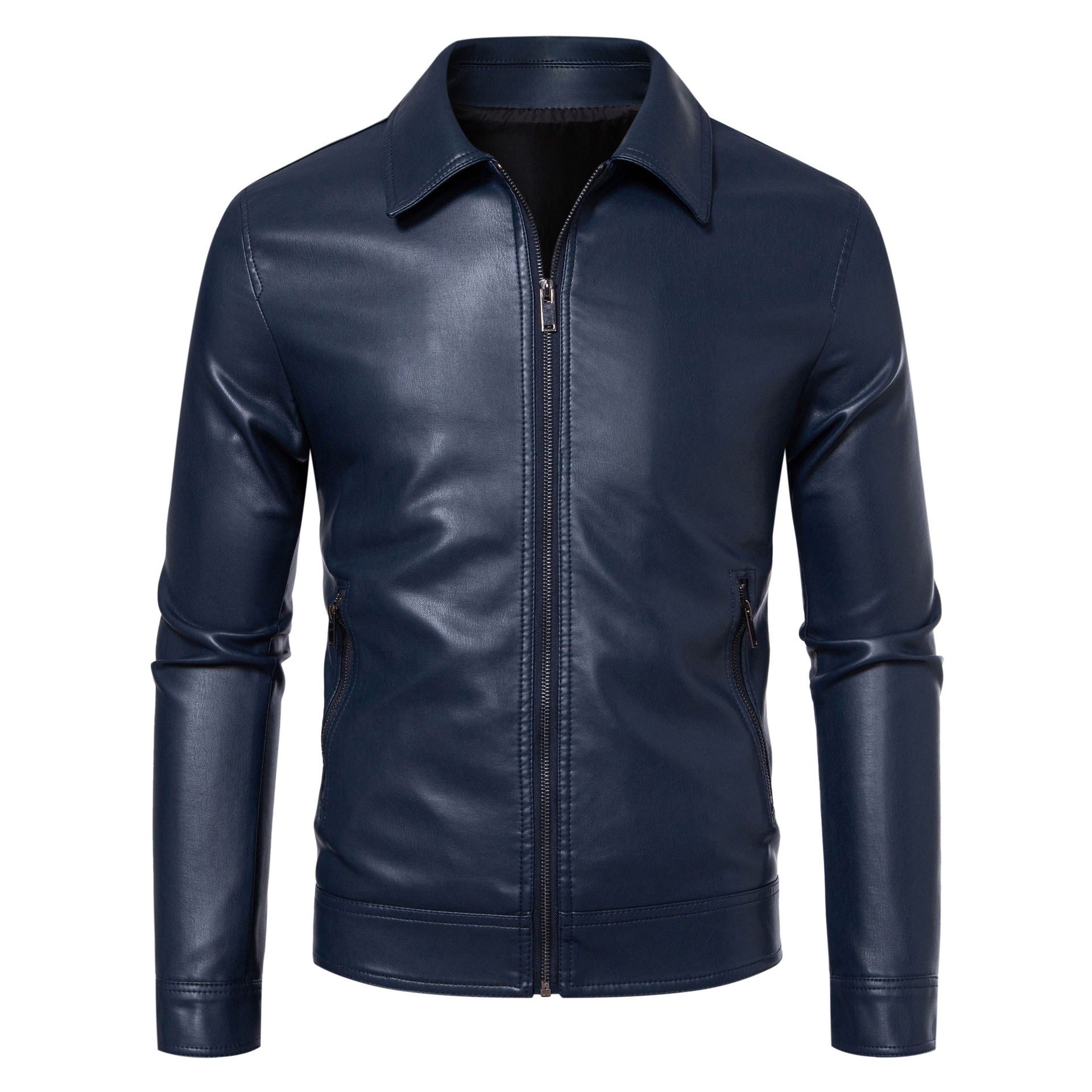 AutumnWinter Men's Leather Jacket With Lapel Collar Light Business Style