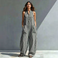 Fashionable Loose V-Neck Long Striped Jumpsuit